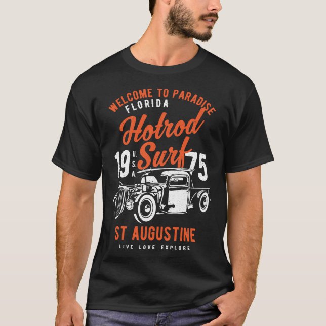 T-shirt St Augustine Florida Retro Hotrod Surf Distressed  (Devant)