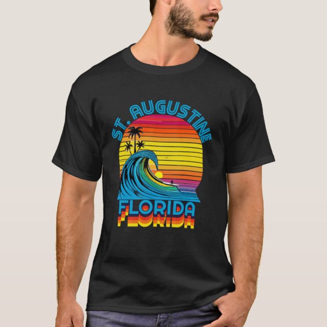 T-shirt St Augustine Florida Retro Throwback Surf & Beach  (Devant)