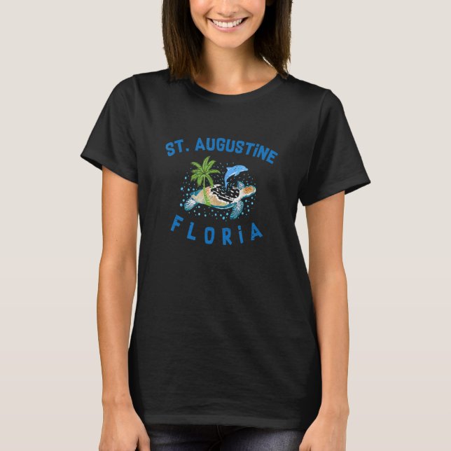T-shirt St  Augustine Florida Sea Turtle Dolphin And Palm  (Devant)