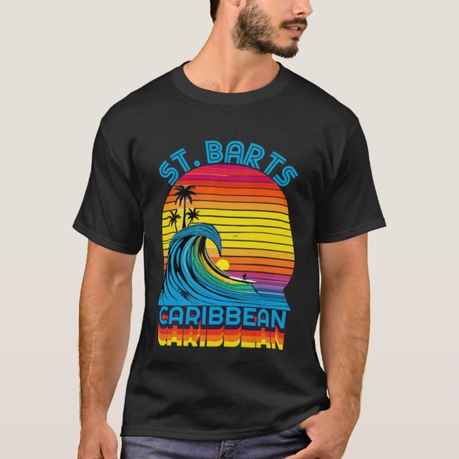 T-shirt St Barts Caribbean Retro Throwback Surf & Beach So (Devant)