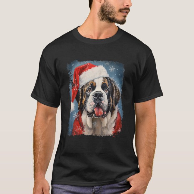 T-shirt St Bernard Christmas Tree Chien Père Noël Cadeaux  (Devant)
