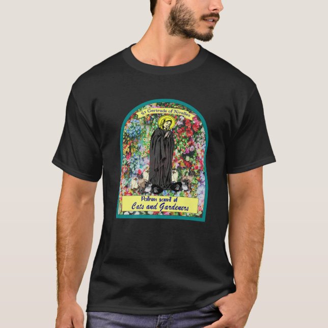 T-shirt St Gertrude De Nivelles. Saint Patron Des Chats Et (Devant)