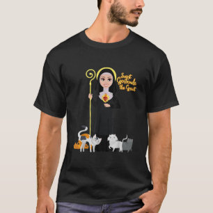 T-shirt St Gertrude Patron Saint des Chats Amateurs de Gra