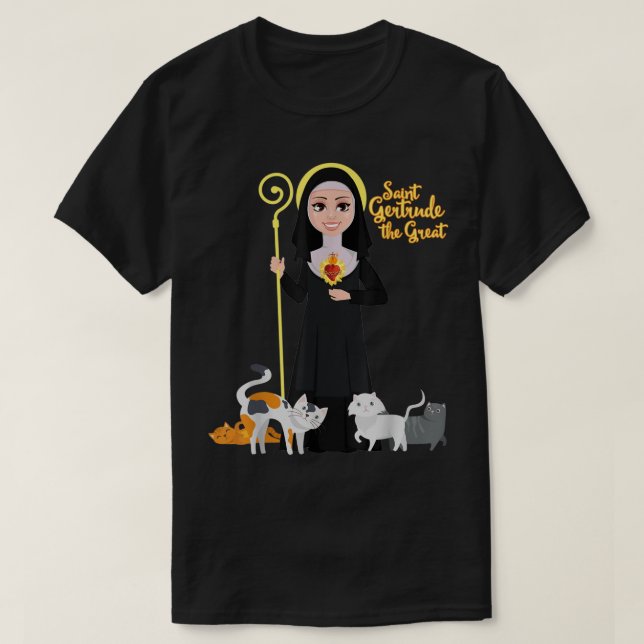 T-shirt St Gertrude Patron Saint of Cats Lovers Great Nive (Design devant)