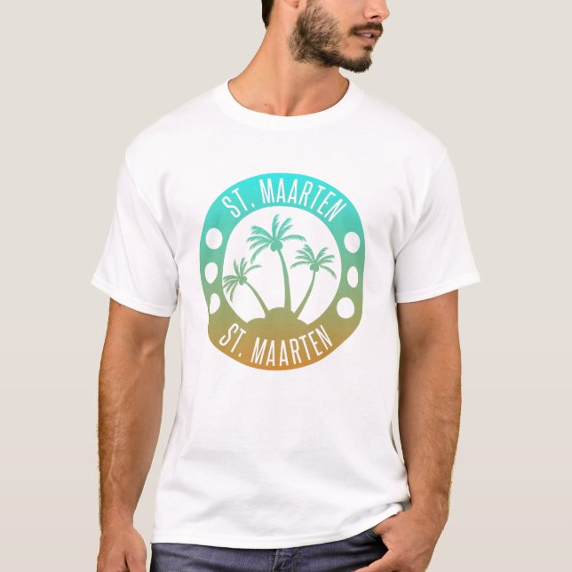 T-shirt St Maarten Ocean Aqua Blue Gradient Sint Martin (Devant)