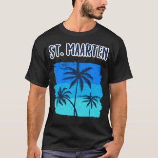 T-shirt St Maarten Rétro Vacances Souvenir Palmiers
