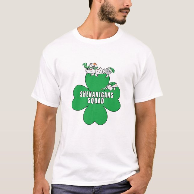 T-shirt St Patrick Day Shenanigans Squad Chat Green Shamro (Devant)