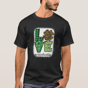 T-shirt St patrick Enseignant Messy Bun Leopard Bleached I