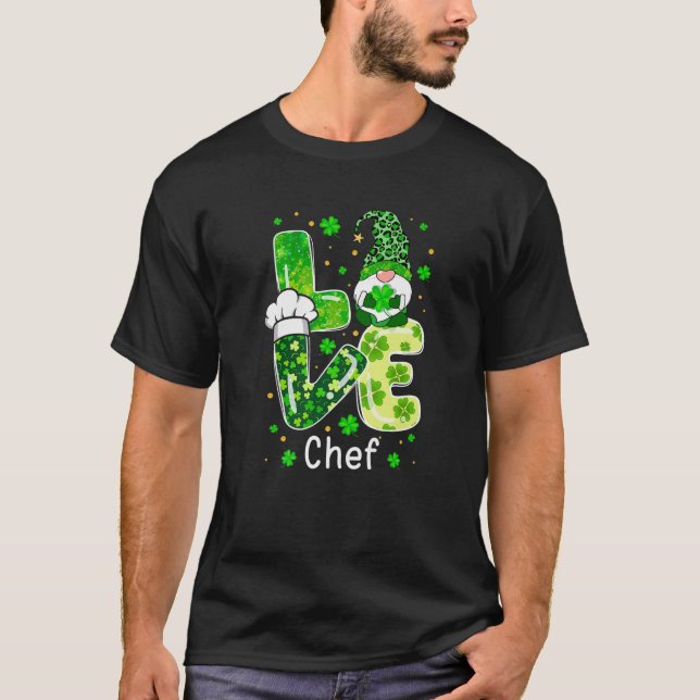 T-shirt St patrick Lucky Funny Chef Gnome Leopard Green P (Devant)