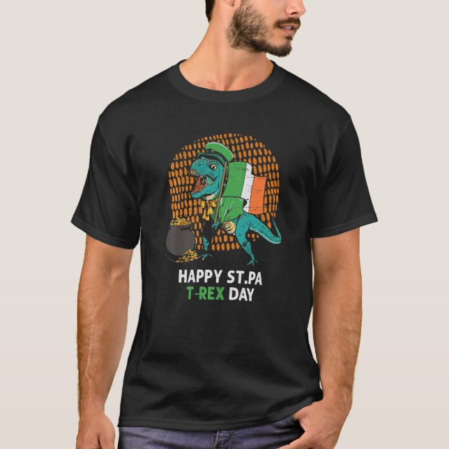 T-shirt St. Patrick`s Day Irish Flag T-Rex Lucky Cloverlea (Devant)