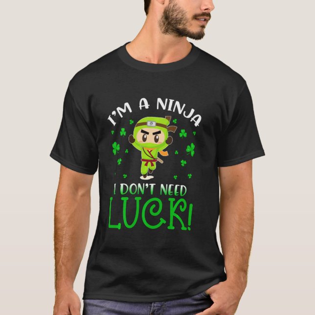 T-shirt St Patrick S Day Ninja Luck Green Kids Clover (Devant)