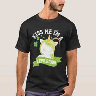 T-shirt St Patricks Cute Irish Unicorn Kiss Me I Am A Lepr