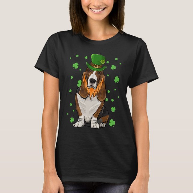 T-shirt St Patricks Day Basset Hound Dog Shamrock (Devant)