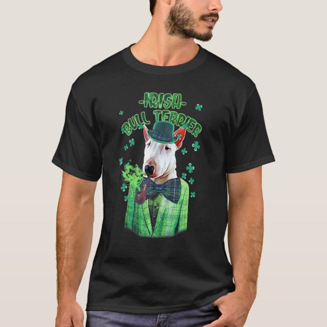 T-shirt St Patrick's Day Bull Terrier Chien Shamrock C (Devant)
