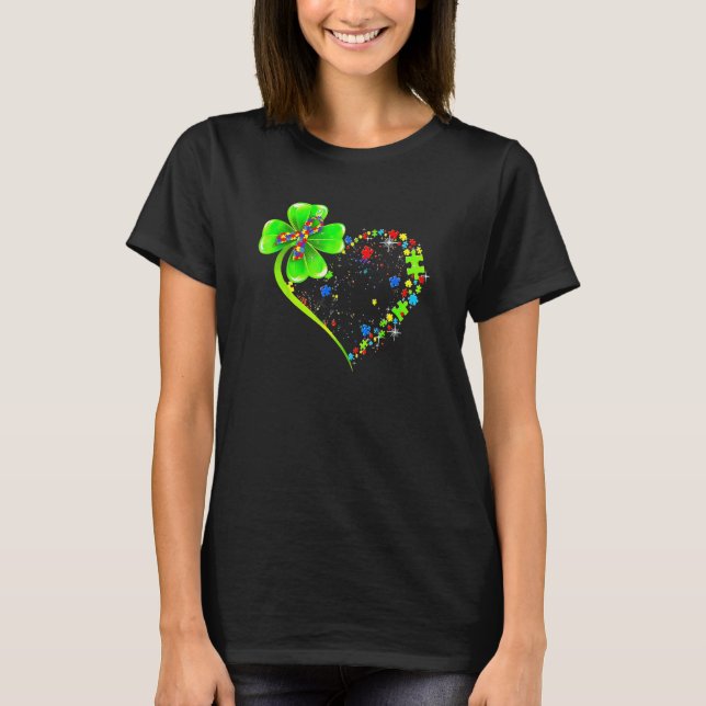 T-shirt St Patricks Day Clover Autism Funny Autism Awarene (Devant)