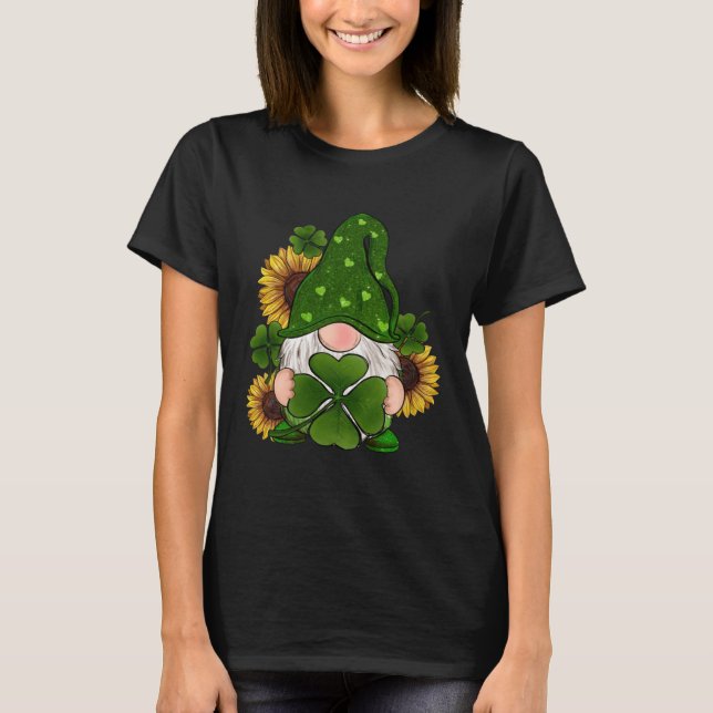 T-shirt St Patrick's Day Cute Gnomes Holding Shamrock Sunf (Devant)