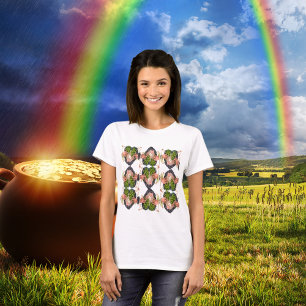 T-shirt St Patricks Day Fleur Cœur Motif Trèfle Femmes