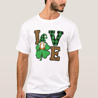 T-shirt St Patrick's Day Gnome Love Leopard Plaid Art