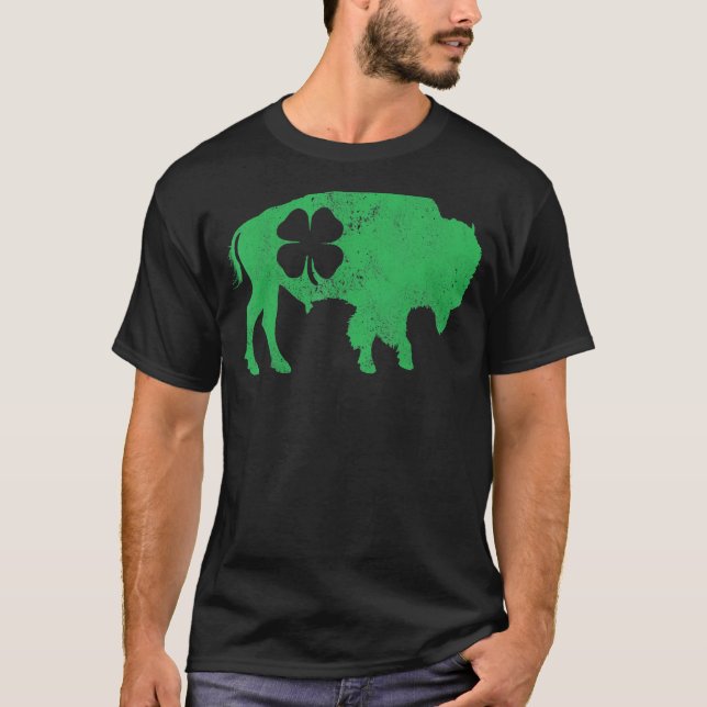 T-shirt St Patrick's Day Green Shamrock Buffalo Bison Iris (Devant)