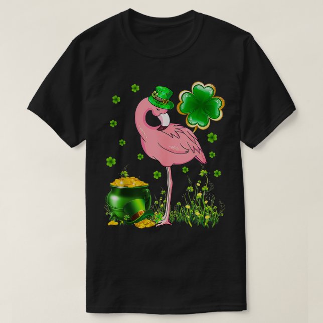 T-shirt St Patricks Day Irlandais Flamingo Shamrock Saint  (Design devant)