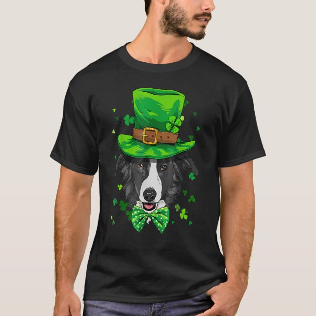 T-shirt St Patrick's Day Leprechaun Border Collie Dog Sham (Devant)