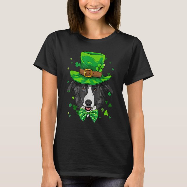 T-shirt St Patrick's Day Leprechaun Border Collie Dog Sham (Devant)