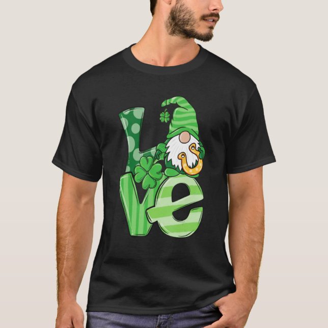 T-shirt St Patrick's Day Love Gnomes Shamrock Horseshoe Ir (Devant)