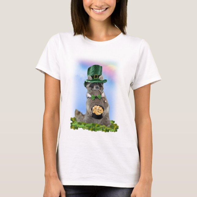 T-shirt St Patrick's Day - Lucky Raccoon (Devant)