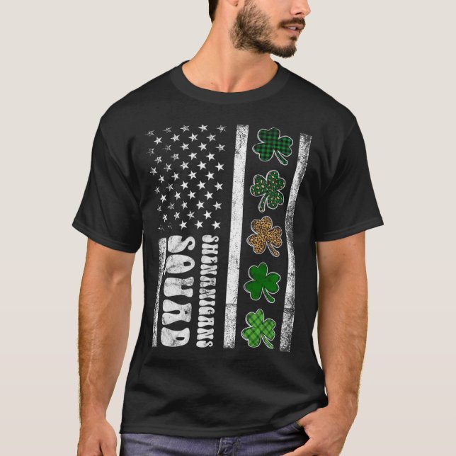 T-shirt St Patricks Day Shenanigans Squad US flag American (Devant)