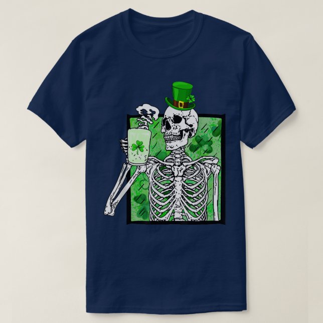 T-shirt St Patrick's Day Skeleton Leprechaun Café Hommes W (Design devant)