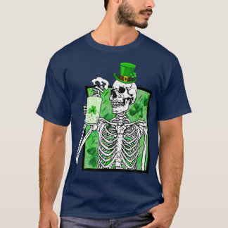 T-shirt St Patrick's Day Skeleton Leprechaun Café Hommes W