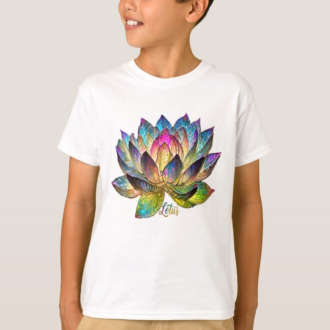 T-shirt Stained Glass Colorful Lotus Flower (Devant)