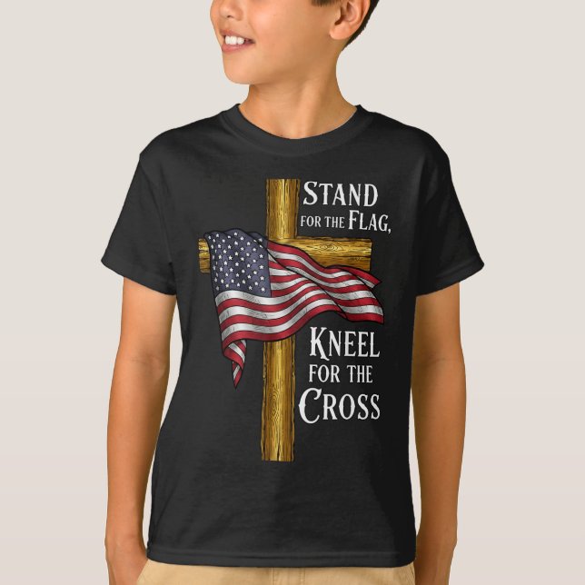 T-shirt Stand For Flag Kneel For Cross Patriotic Christian (Devant)