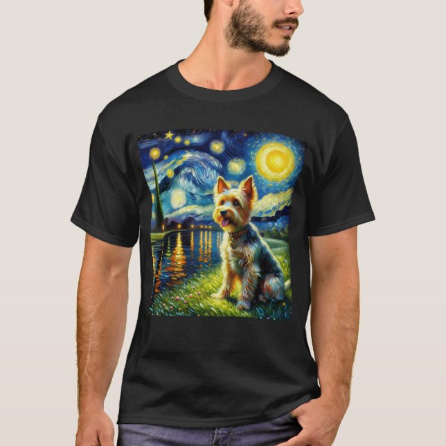 T-shirt Starry Night Australian Terrier Dog Van Gogh Lover (Devant)