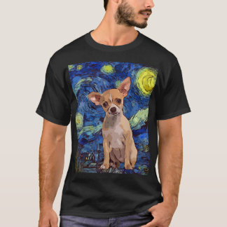 T-shirt Starry Night Blonde Chihuahua Peinture Chien Chien