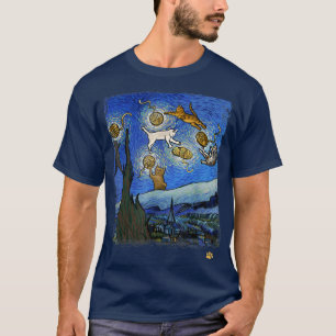 T-shirt Starry Night Cat Art Parody Van Gogh Funny Cat Lov