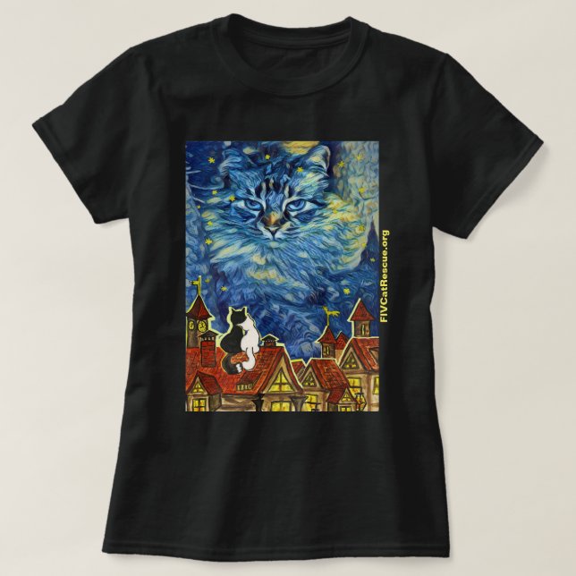 T-shirt Starry Night Cat avec le site pour femmes (Design devant)