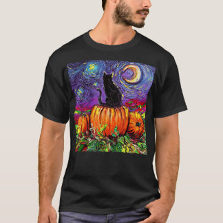 T-shirt Starry Night Cat Citrouille Halloween, Van Gogh Ca