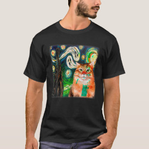 T-shirt Starry Night Cat Van Gogh Ghost Scary Halloween Co
