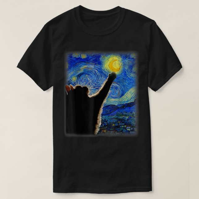 T-shirt Starry Night Chat, Chat Maman, Chat Papa, Amoureux (Design devant)