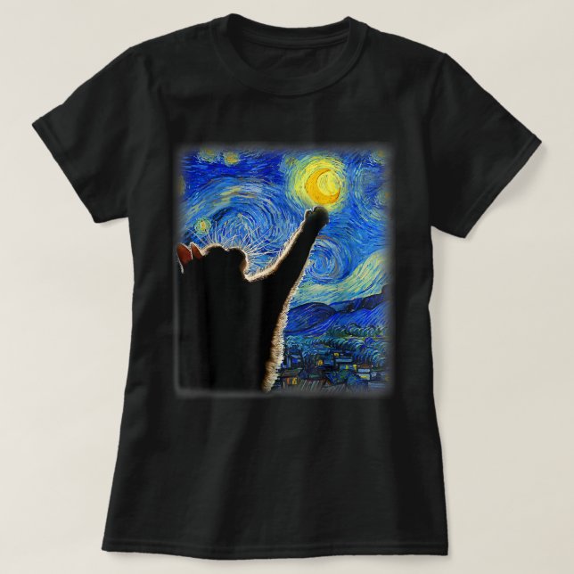 T-shirt Starry Night Chat, Chat Maman, Chat Papa, Amoureux (Design devant)