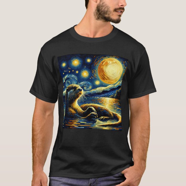 T-shirt Starry Night Otter Van Gogh Lover (Devant)