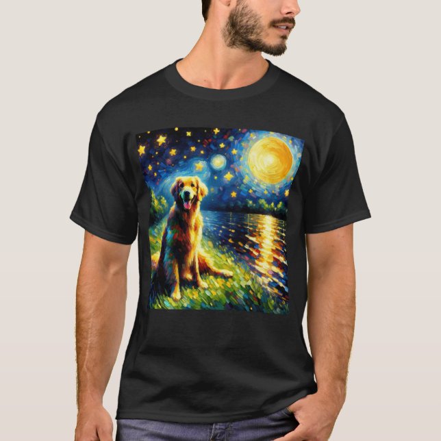 T-shirt Starry Night Plat Retriever Chien Van Gogh (Devant)