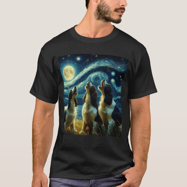 T-shirt Starry Night Three Anglais Springer Spaniels (Devant)