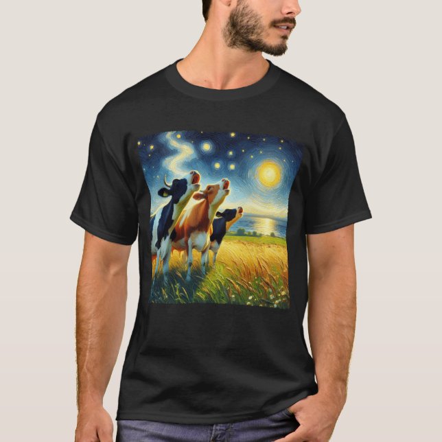 T-shirt Starry Night Three Cows hurler à Moon Van Gogh (Devant)
