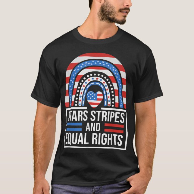 T-shirt Stars Stripes & Equal Rights Rainbow American Flag (Devant)