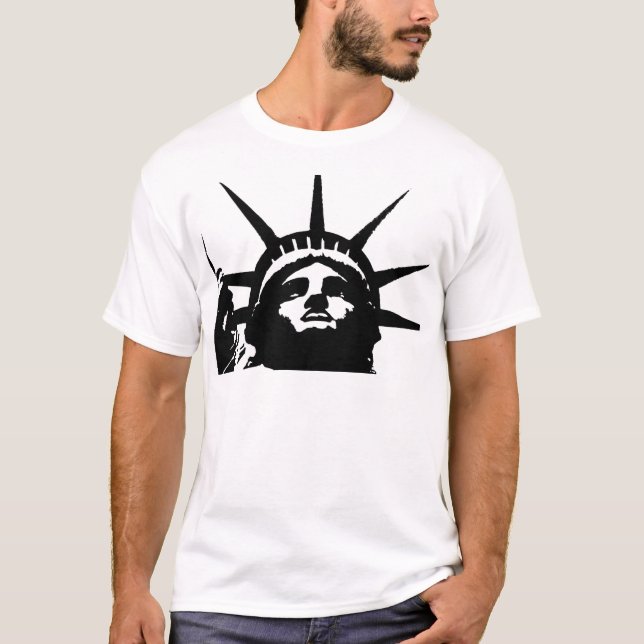 T-shirt Statue d'Art Pop Noir & Blanc de la Liberté (Devant)