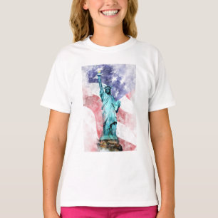 T-shirt Statue de la Liberté avec aquarelle drapeau
