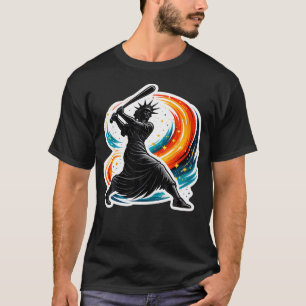 T-shirt Statue de la Liberté Batte de Baseball Balançant A