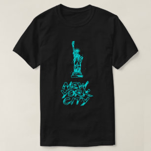 T-shirt Statue de la Liberté de New York City Néon Cyan Pi